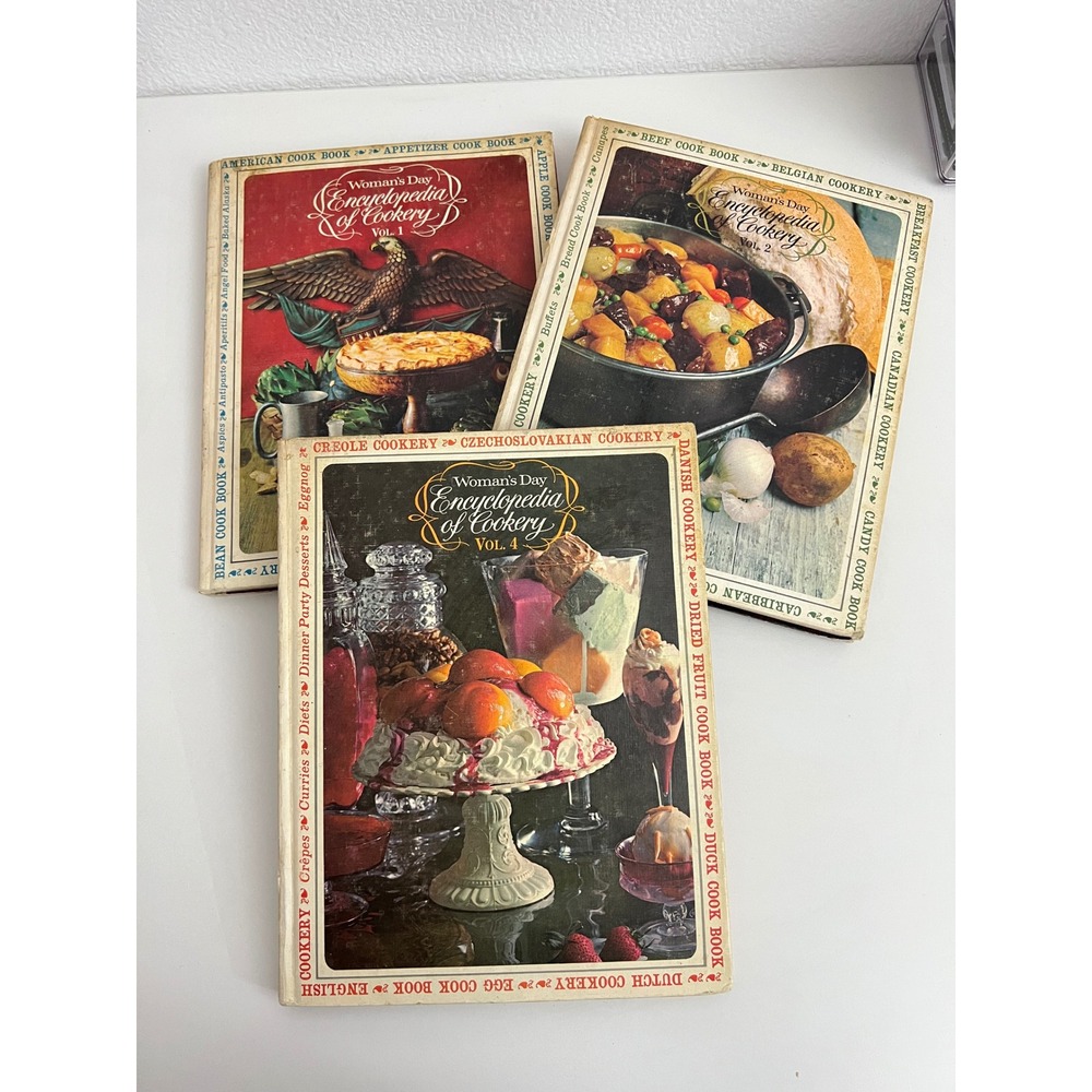 Vintage Womans Day Encyclopedia of Cookery Volumes 1 2 4‎ Hardcover Cookbook Set